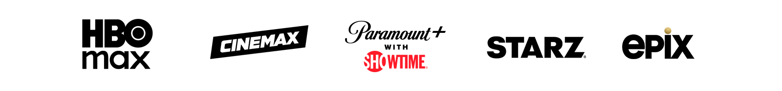 Max, Cinemax, Paramount, Starz and Epix logos.